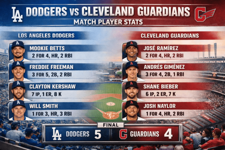 Dodgers vs Cleveland Guardians Match Player Stats